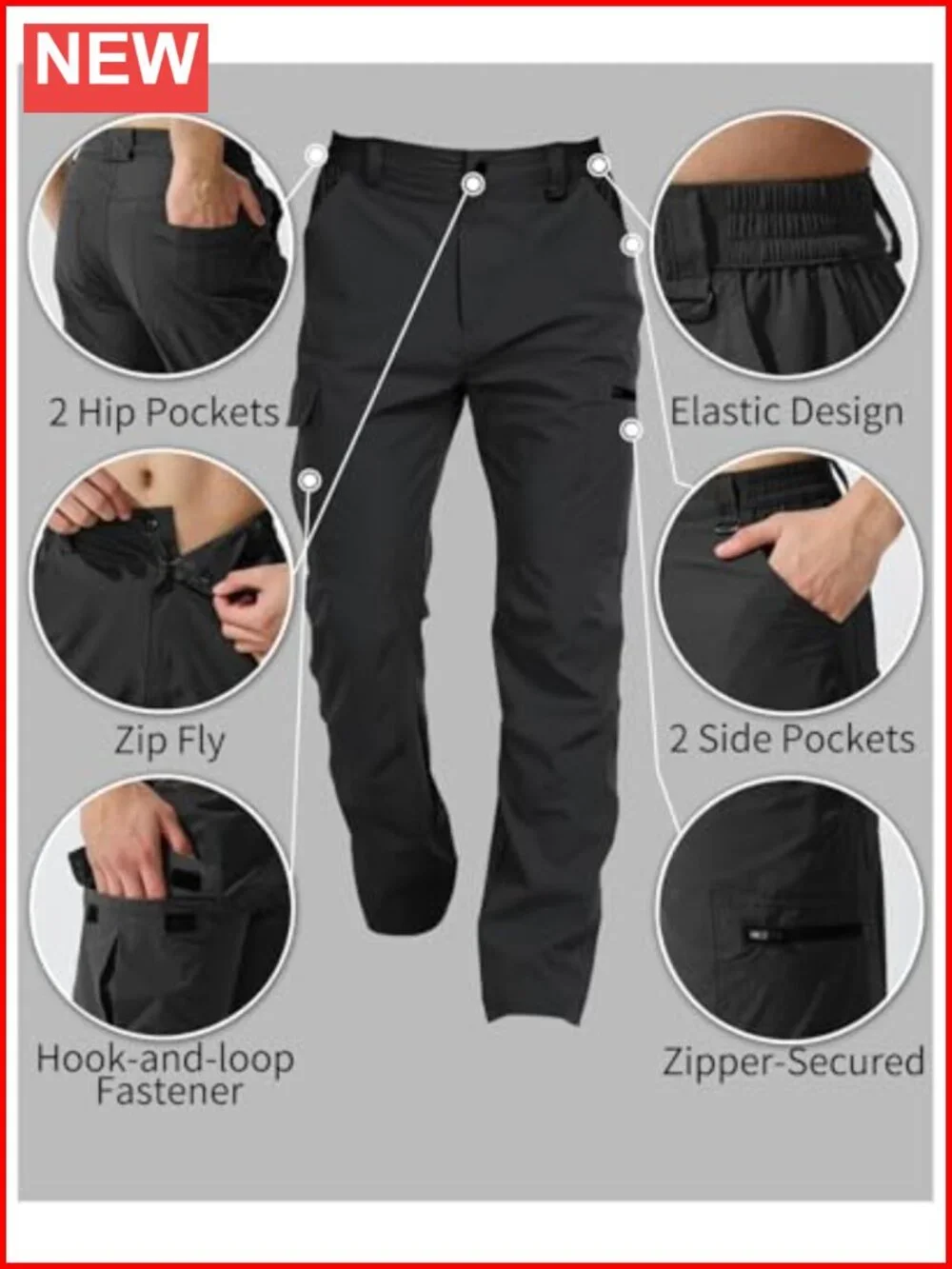 Men's Tactical Cargo Pants Water Resistant Quick Dry 6 Pockets Lightweight